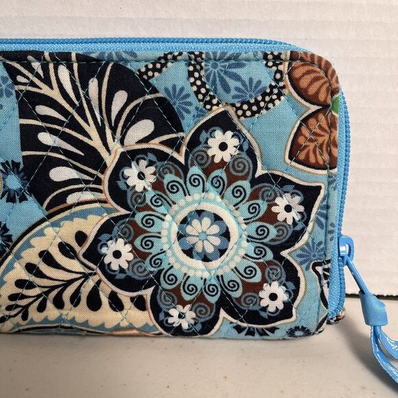 Vera Bradley Bali Blue Zip Around Wallet Organizer Floral 100% Cotton 8" x 5" - Picture 13 of 16